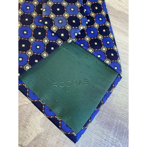 Rochas Paris 100% Silk Neck Tie Colorful Geometric Circle Print Handmade Blue - Picture 4 of 5